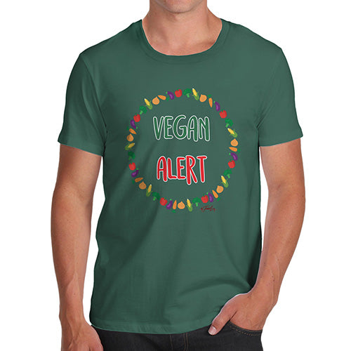 Mens T-Shirt Funny Geek Nerd Hilarious Joke Vegan Alert Men's T-Shirt Medium Bottle Green