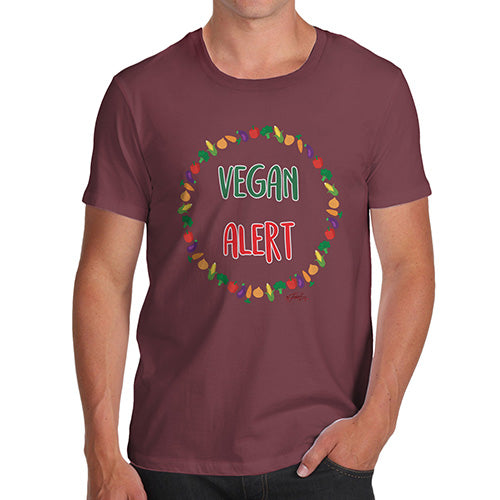 Mens Novelty T Shirt Christmas Vegan Alert Men's T-Shirt Large Burgundy
