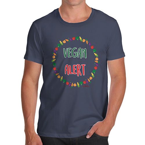 Mens T-Shirt Funny Geek Nerd Hilarious Joke Vegan Alert Men's T-Shirt Small Navy