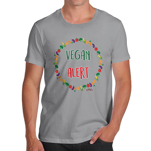 Funny Mens Tshirts Vegan Alert Men's T-Shirt Large Light Grey
