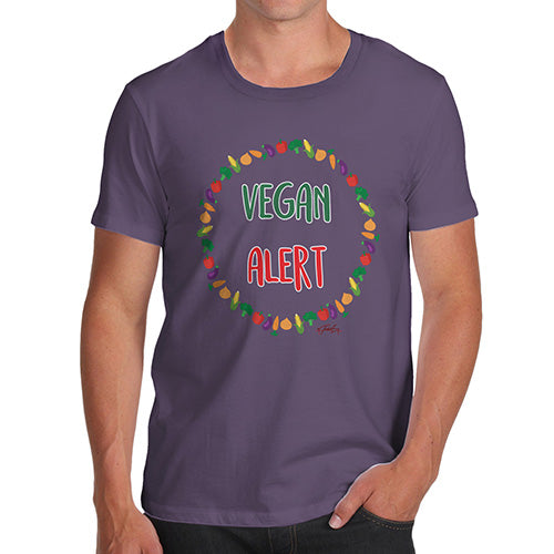 Mens T-Shirt Funny Geek Nerd Hilarious Joke Vegan Alert Men's T-Shirt Small Plum
