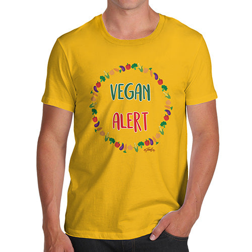 Funny Mens T Shirts Vegan Alert Men's T-Shirt Large Yellow