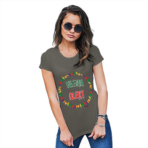 Funny Shirts For Women Vegan Alert Women's T-Shirt X-Large Khaki