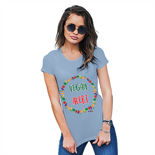 Funny T-Shirts For Women Sarcasm Vegan Alert Women's T-Shirt Large Sky Blue