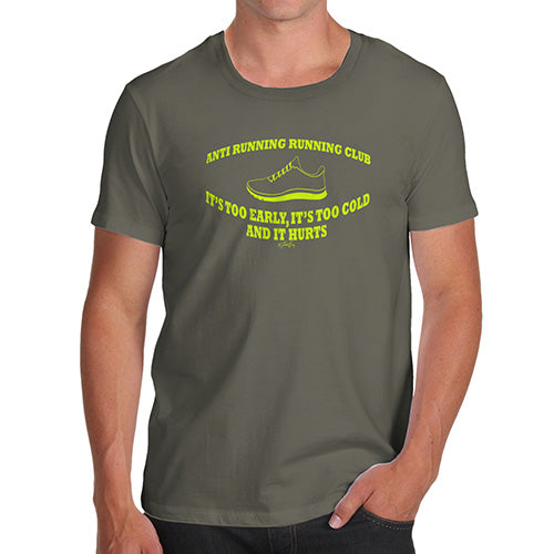 Funny Tee Shirts For Men Anti Running Running Club Men's T-Shirt Large Khaki