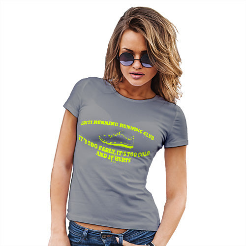 Womens Humor Novelty Graphic Funny T Shirt Anti Running Running Club Women's T-Shirt Medium Light Grey