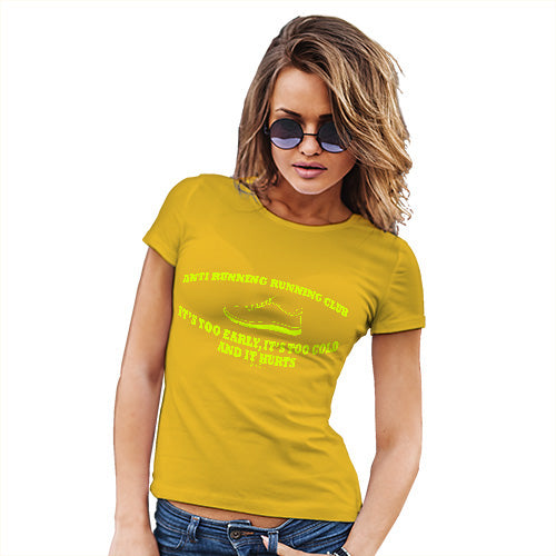 Womens Funny T Shirts Anti Running Running Club Women's T-Shirt Medium Yellow