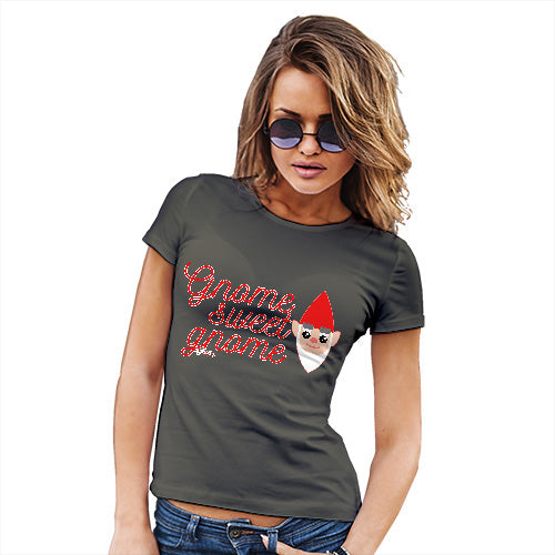 Womens Funny Sarcasm T Shirt Gnome Sweet Gnome Women's T-Shirt Small Khaki
