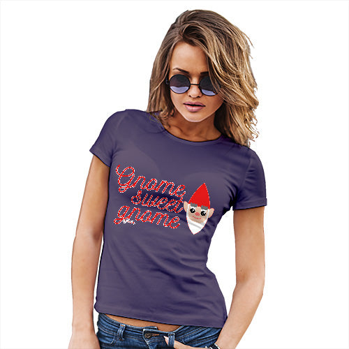 Funny T-Shirts For Women Sarcasm Gnome Sweet Gnome Women's T-Shirt Large Plum