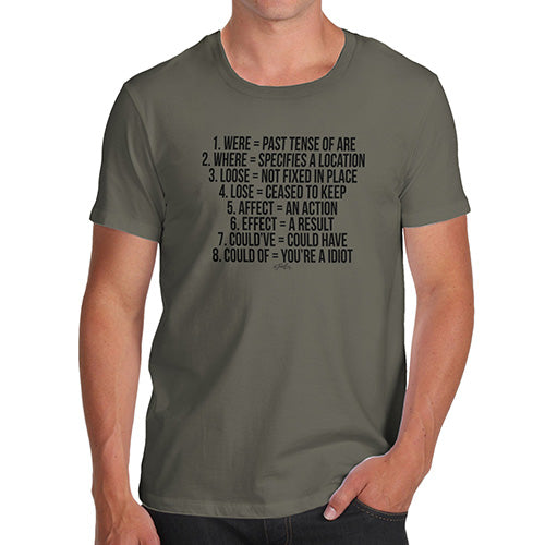 Mens Humor Novelty Graphic Sarcasm Funny T Shirt Grammar Contractions Men's T-Shirt Small Khaki
