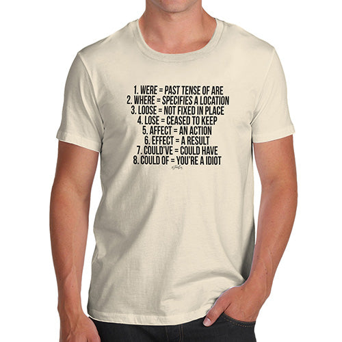 Mens Novelty T Shirt Christmas Grammar Contractions Men's T-Shirt Large Natural
