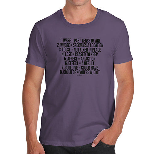 Novelty Tshirts Men Grammar Contractions Men's T-Shirt Small Plum