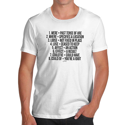 Mens Humor Novelty Graphic Sarcasm Funny T Shirt Grammar Contractions Men's T-Shirt Small White