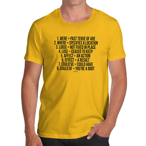 Mens Funny Sarcasm T Shirt Grammar Contractions Men's T-Shirt Medium Yellow