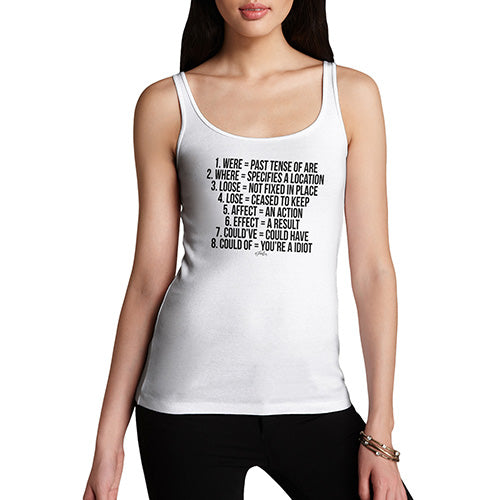 Womens Humor Novelty Graphic Funny Tank Top Grammar Contractions Women's Tank Top Medium White