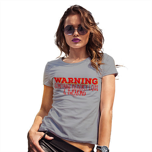 Womens Humor Novelty Graphic Funny T Shirt Contains Memory Loss & Swearing Women's T-Shirt Medium Light Grey