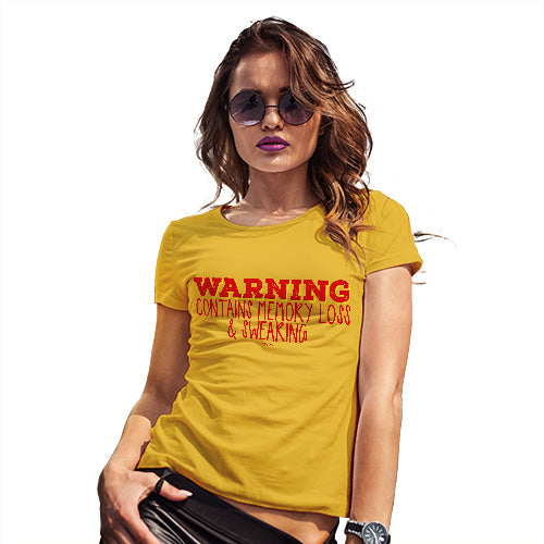 Novelty Tshirts Women Contains Memory Loss & Swearing Women's T-Shirt Small Yellow