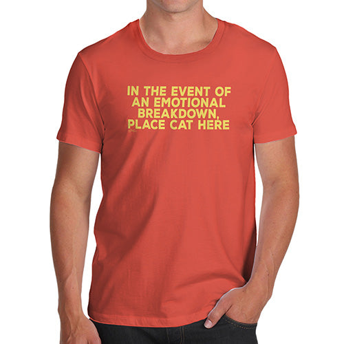 Funny T-Shirts For Men Sarcasm Event Of Emotional Breakdown Place Cat Here Men's T-Shirt Small Orange