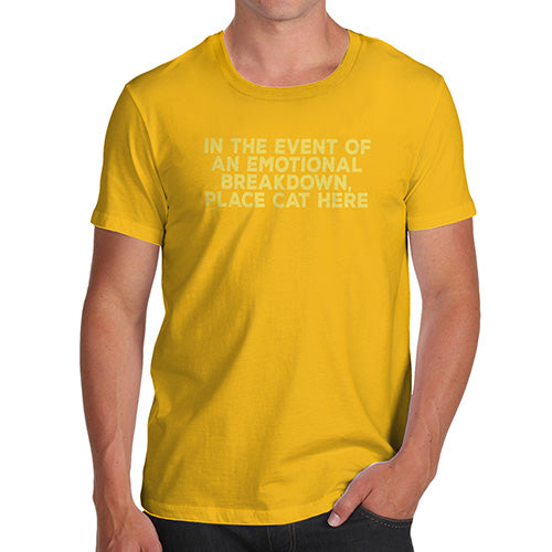 Novelty T Shirts For Dad Event Of Emotional Breakdown Place Cat Here Men's T-Shirt X-Large Yellow