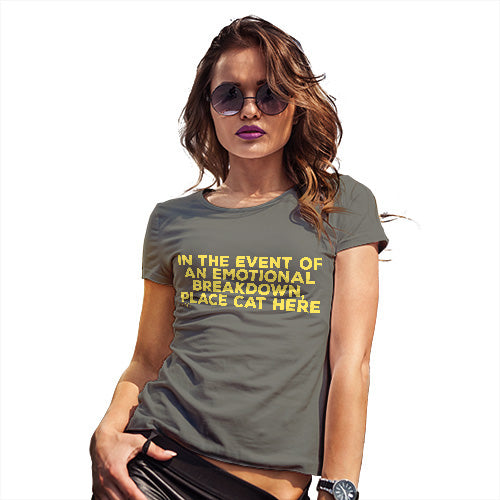 Funny T Shirts For Mom Event Of Emotional Breakdown Place Cat Here Women's T-Shirt Small Khaki