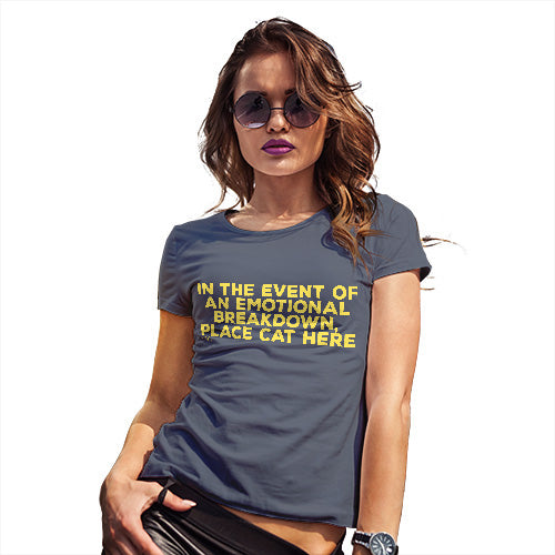 Funny T-Shirts For Women Event Of Emotional Breakdown Place Cat Here Women's T-Shirt Small Navy