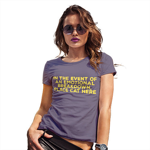 Womens Novelty T Shirt Christmas Event Of Emotional Breakdown Place Cat Here Women's T-Shirt Small Plum