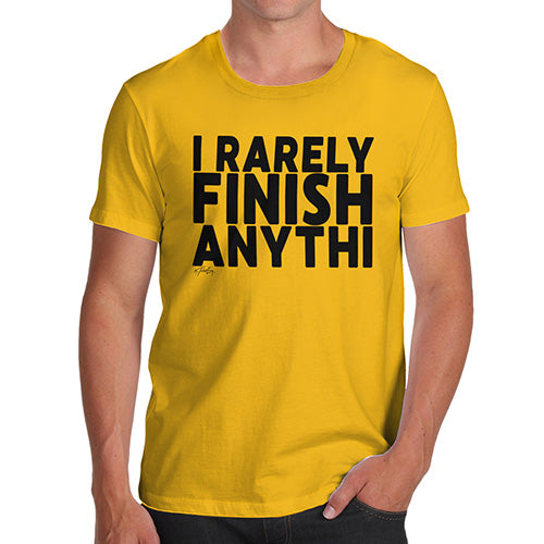 Novelty T Shirts For Dad I Rarely Finish Anything Men's T-Shirt X-Large Yellow