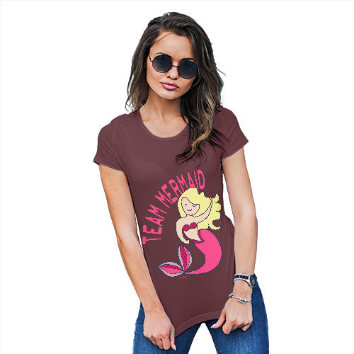 Womens Humor Novelty Graphic Funny T Shirt Team Mermaid Women's T-Shirt Small Burgundy