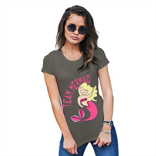 Funny Shirts For Women Team Mermaid Women's T-Shirt Large Khaki