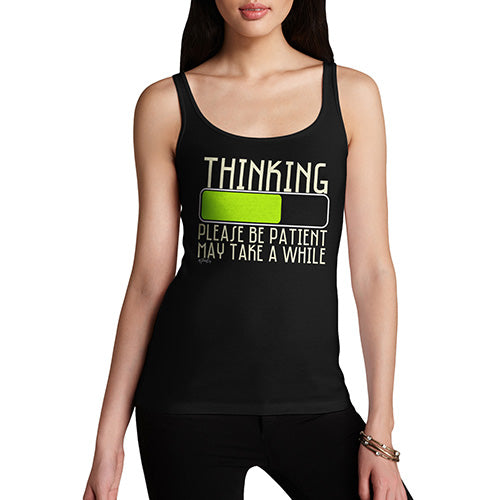 Womens Novelty Tank Top Christmas Thinking Please Be Patient Women's Tank Top Small Black