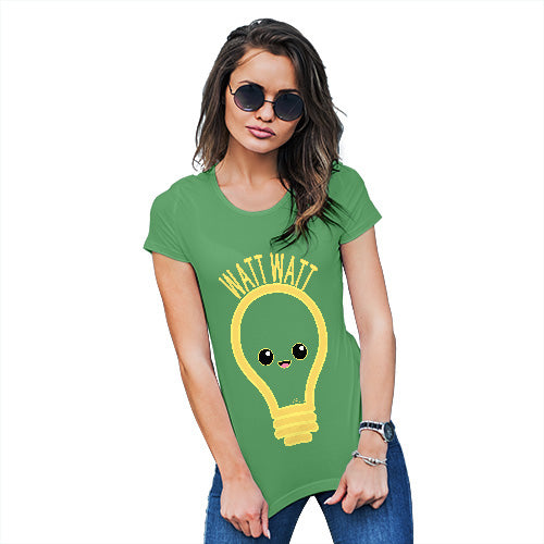 Funny Tee Shirts For Women Watt Watt Lightbulb Women's T-Shirt Large Green