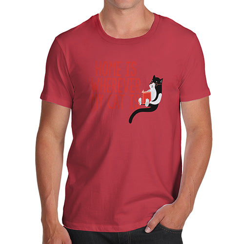 Funny Tee Shirts For Men Home Is Wherever My Cat Is Men's T-Shirt Large Red