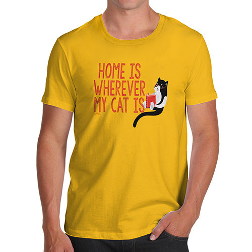 Funny Tshirts For Men Home Is Wherever My Cat Is Men's T-Shirt Medium Yellow