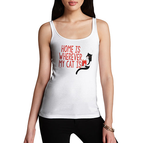 Funny Tank Tops For Women Home Is Wherever My Cat Is Women's Tank Top Small White