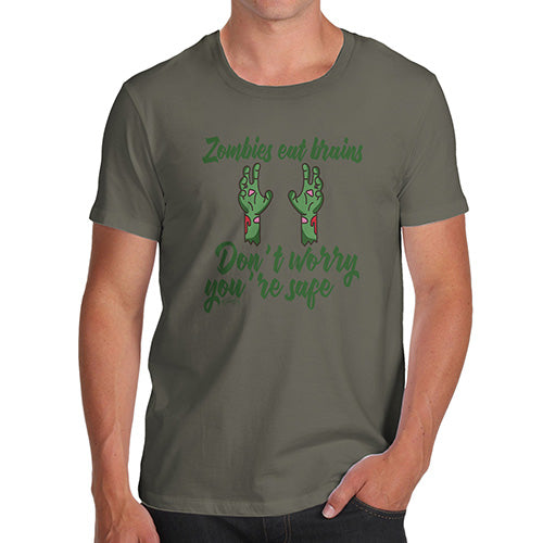 Funny Tshirts For Men Zombies Eat Brains Men's T-Shirt Small Khaki