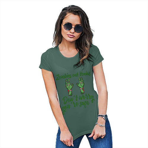 Womens Novelty T Shirt Christmas Zombies Eat Brains Women's T-Shirt X-Large Bottle Green