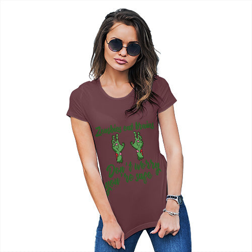 Funny Gifts For Women Zombies Eat Brains Women's T-Shirt Medium Burgundy