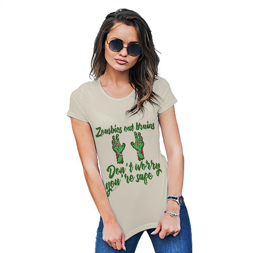 Womens Funny Sarcasm T Shirt Zombies Eat Brains Women's T-Shirt Small Natural