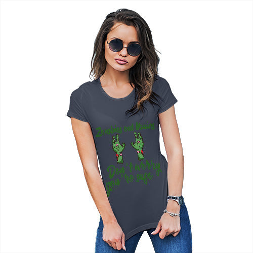 Funny T Shirts For Mum Zombies Eat Brains Women's T-Shirt X-Large Navy