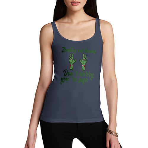 Womens Funny Tank Top Zombies Eat Brains Women's Tank Top Large Navy