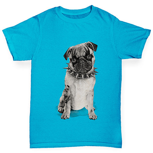 Boys Funny Tshirts Punk Pug Boy's T-Shirt Age 9-11 Azure Blue