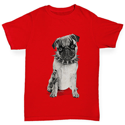 Boys Funny Tshirts Punk Pug Boy's T-Shirt Age 3-4 Red