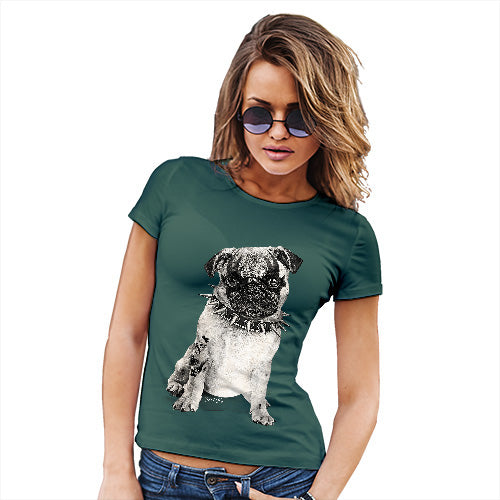 Womens Novelty T Shirt Punk Pug Women's T-Shirt X-Large Bottle Green