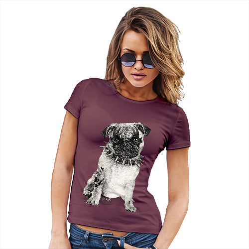 Womens Funny T Shirts Punk Pug Women's T-Shirt Medium Burgundy