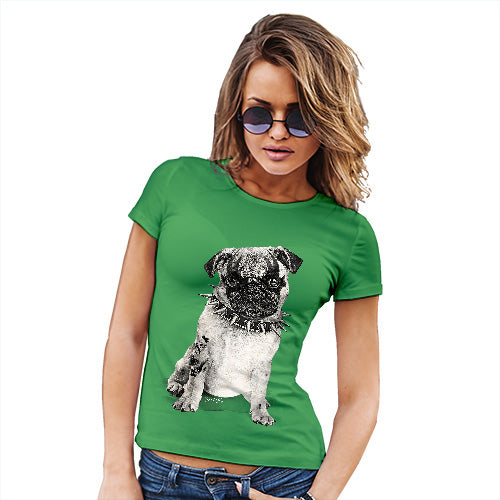 Funny T-Shirts For Women Punk Pug Women's T-Shirt Small Green