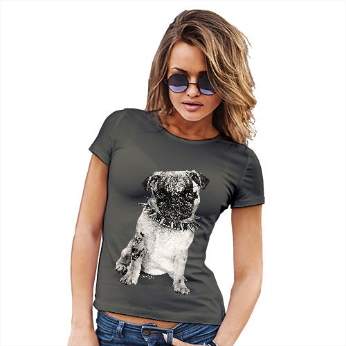 Funny Shirts For Women Punk Pug Women's T-Shirt Small Khaki