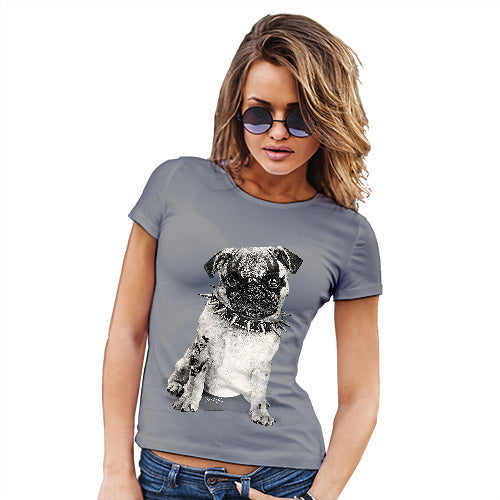 Funny T Shirts For Women Punk Pug Women's T-Shirt Medium Light Grey