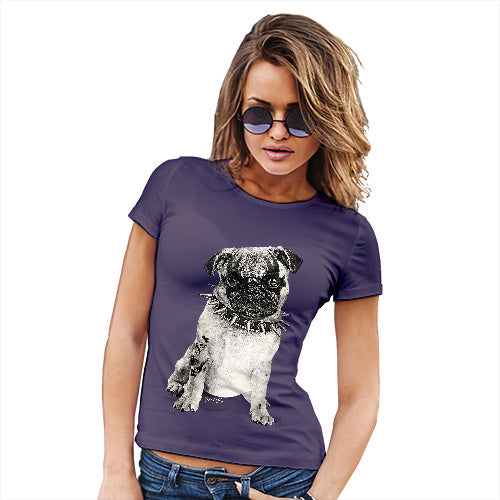Womens Funny Tshirts Punk Pug Women's T-Shirt Medium Plum