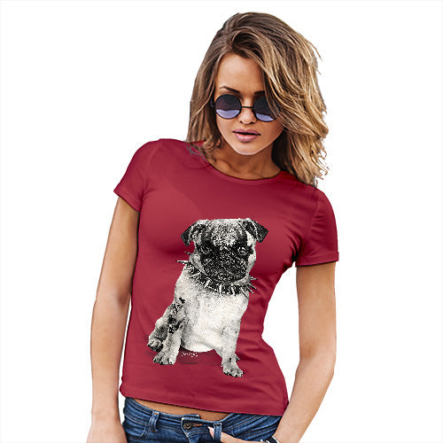 Womens Novelty T Shirt Christmas Punk Pug Women's T-Shirt X-Large Red