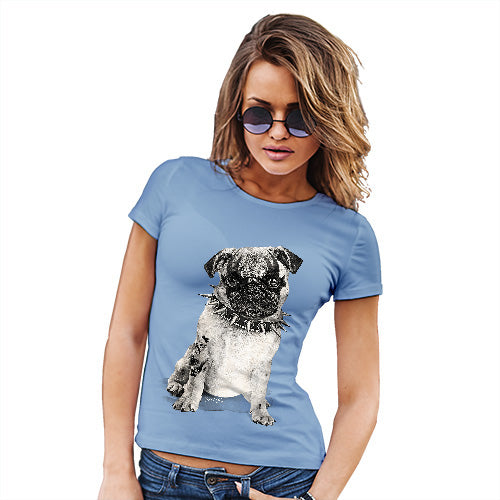 Womens Novelty T Shirt Christmas Punk Pug Women's T-Shirt Small Sky Blue
